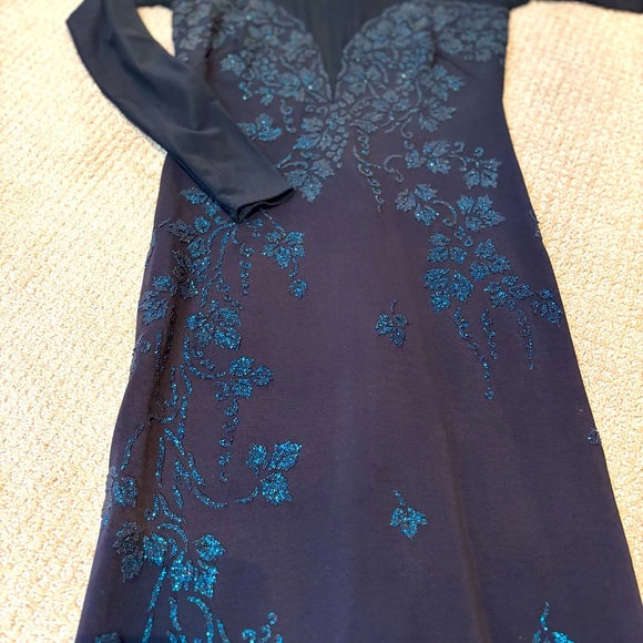 Vintage Tadashi Shoji Black and Blue Mermaid Gown size XS - Picture 3 of 16